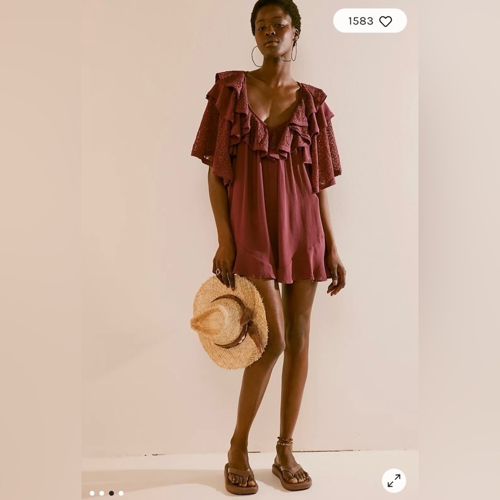 Free People Rush for Ruffles Romper, Size Medium (v) - Picture 3 of 13